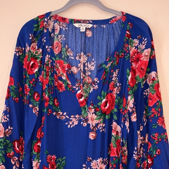 The Pioneer Woman Blue Red Floral Print 3/4 Sleeve Peasant Top Womens XXL - Picture 2 of 7